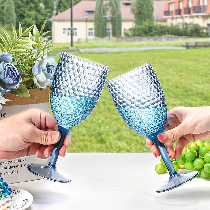 24pcs Blue Plastic Wine Glasses 13.5oz Reusable Acrylic Wedding Goblets Toasting Glassware Unbreakable Wine Cups with Long Stem Crystal Drinking Glasses Champagne Flutes for Bar Restaurants Party