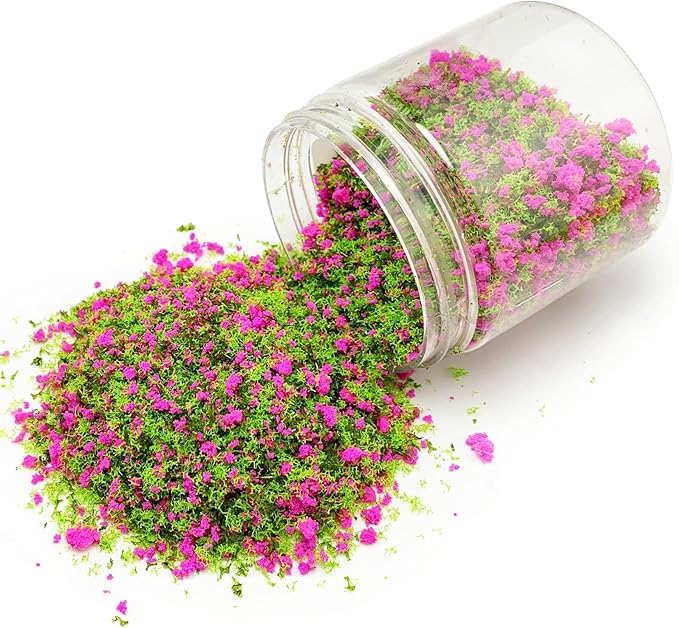 PrettyLife Miniature Flower Grass Cluster Tufts Material Colorful for DIY Mini Dollhouse Fairy Garden Tree Railway Simulated Static Scenery Micro Landscape Model (Rose)