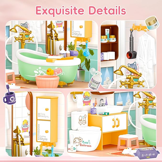 Hallisun LED Building Blocks for Adults, 1:24 DIY Miniature Dollhouse Kits with Roof & Dustproof Cover, Tiny House Toy Building Sets for Kids Ages 8-12-15, Birthday Hobbies Gift for Men Women Boy Girl