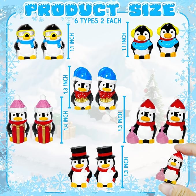 Bbiamsleep 12 Pcs Mini Resin Penguin Figurines Miniature Tiny Penguins Christmas Figurines for Fairy Garden Christmas Snow Globes Home Winter Village Decor