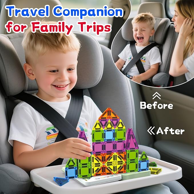 50PCS Mini Magnetic Tiles Travel Set, Magnetic Blocks Building Toys for Kids, Portable STEM Travel Toys for Toddlers, Boys & Girls Birthday Xmas Gifts