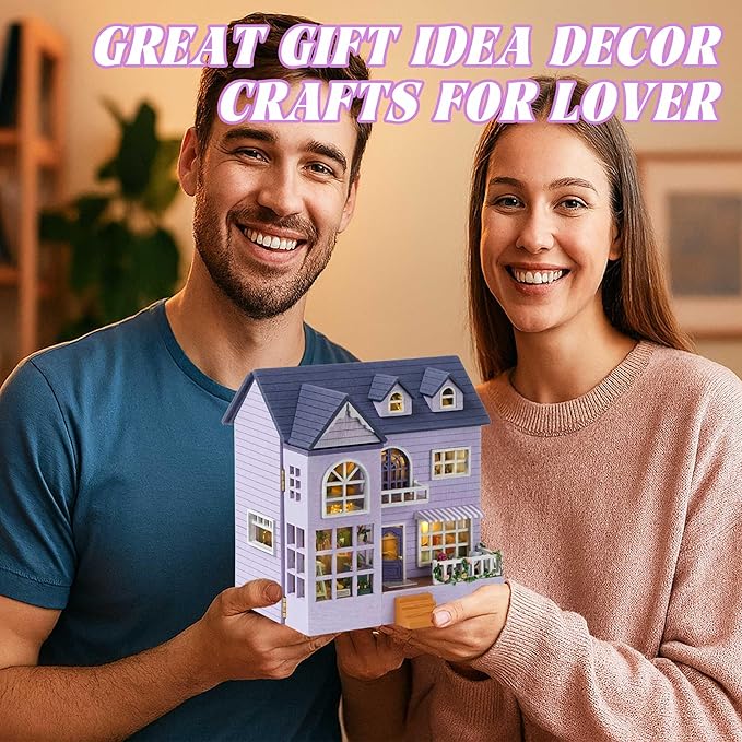 Kisoy Romantic and Cute Dollhouse Miniature DIY House Kit Creative Room Perfect DIY Gift for Friends, Lovers and Families (Happy House)