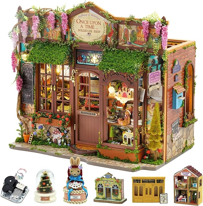 CUTEROOM DIY Miniature House Kit-Fairy Tale Kingdom, Tiny Dollhouse Wooden Furniture Kit, Mini DIY Craft Kits Creative Room for Decoration Family Friends