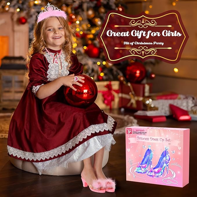 Mastom Princess Dress Up Shoes Set, Girls Role Play Dress Up Toys, Toddler Princess Dress up Shoes with Crowns kit Gift for Girls Aged 3 4 5 6 Years Old