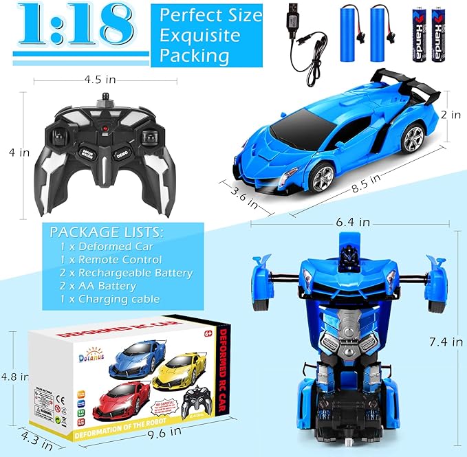 Dolanus Remote Control Car - Transform Robot RC Cars Contains All Batteries: One-Button Deformation and 360 Degree Rotating Drifting, Present Christmas Birthday Gift for Boys/Girls