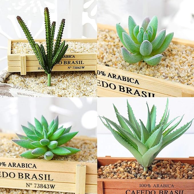 Cayway 18 PCS Artificial Succulent Plants, Green Fake Succulent, Unpotted Faux Succulent Assortment in Flocked Green in Different Type for Birthday Home Decor Indoor Wall Garden DIY
