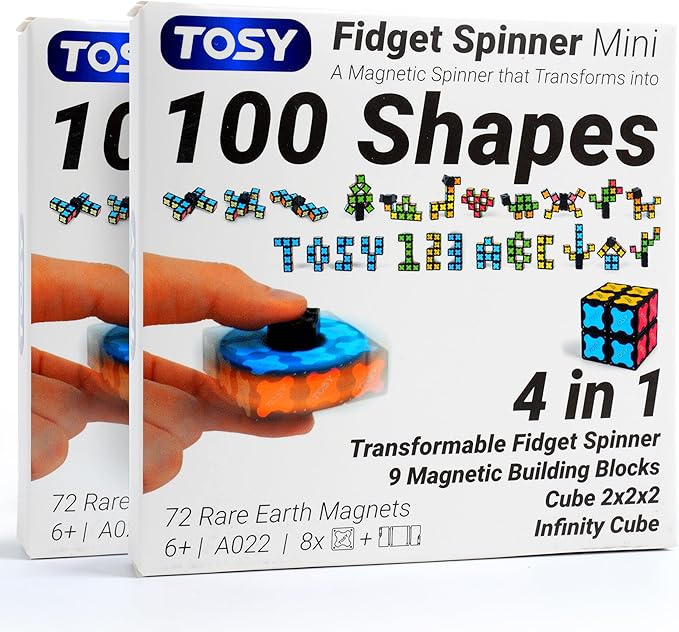 TOSY Magnet Fidget Spinner Mini - 8 Blocks, 3 in 1 Toy: Transformable Fidget Spinner, Infinity Cube, 2x2 Puzzle Cube, Easter Valentine Gift for Kids/Adults, STEM Sensory Stress Relief Toy, 2-Pack