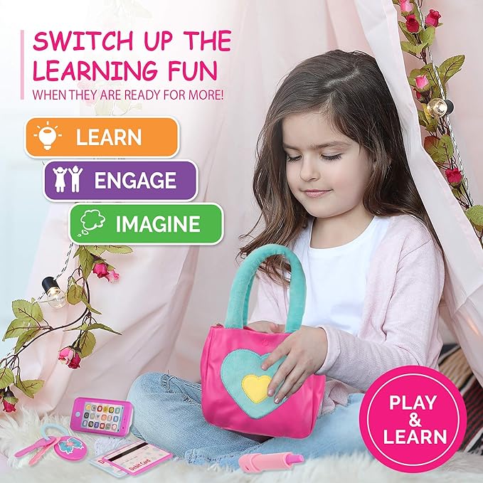 Playkidz Princess My First Purse Set - 7 Pieces Kids Play Purse and Accessories, Pretend Play Toy Set with Cool Girl Accessories, Includes Phone and Bag with Cards