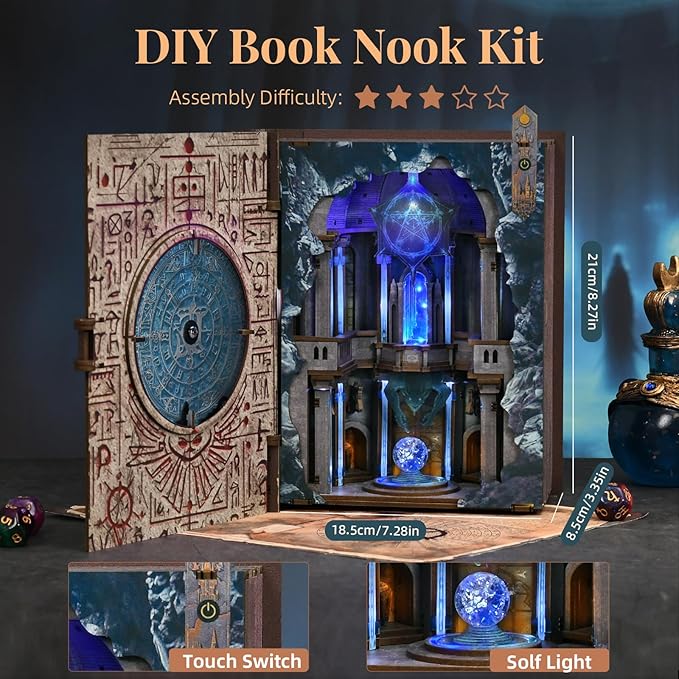 DIY Book Nook Kits for Adults, Miniature Dollhouse Booknook Kit, 3D Wooden Puzzle Creative Decorative Bookends Bookshelf Diorama Insert Crafts Hobbies Gifts (Circle of Magic)