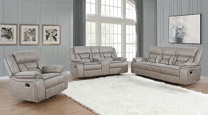 Coaster Home Furnishings Greer 3-Piece Upholstered Reclining Sofa Set Taupe 651351-S3