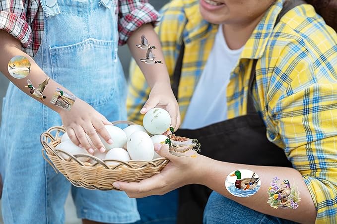 160 PCS Mallard Duck Themed Tattoos Temporary Stickers One Lucky Duck Baby Shower Duck Hunting Birthday Party Favors Supplies Decorations Goodie Bag Tattoos(24 Sheets)