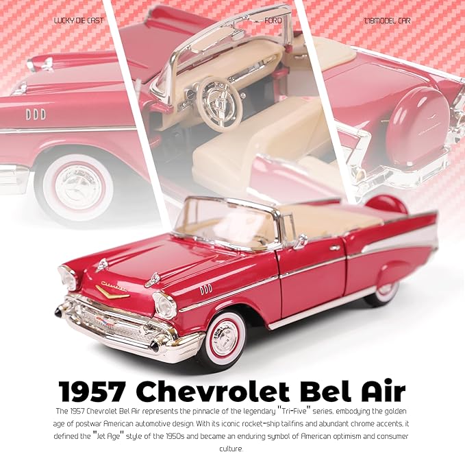 1957 Chevrolet Bel Air Convertible 1:18 Diecast Model Car Working Doors, Premium Alloy Classic Collection Car Collector's for Kids Men and Teens Dad 14+ Year