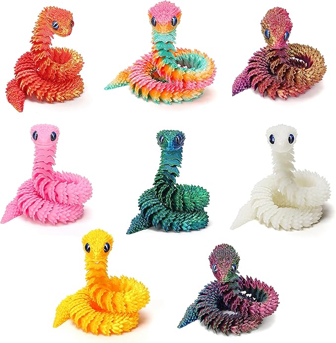 8 Pcs 12in 3D Printed Snake Toys, 3D Printed Animals, Flexible 3D Printed Snake Stuff, Decorative for Boys Kids Home Decor Christmas Fidget Toys Gifts Halloween Decorations