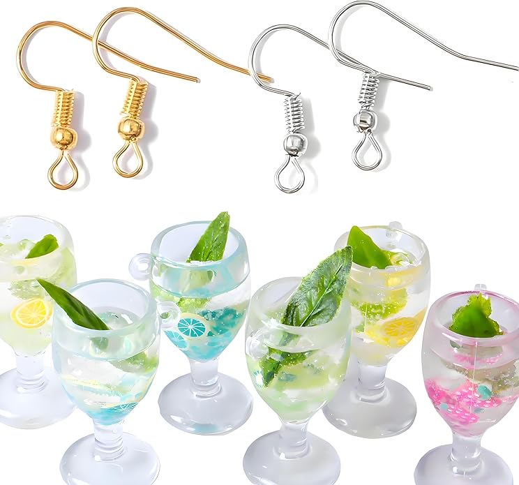 6 Piece Summer Fashion Miniature Dollhouse Drink Set – Resin Glass Cups & Fruit Beverage Bottles, 1:12 Scale Simulated Summer Drinks for DIY Crafts, Jewelry Making, Mini House Bar Décor & Decorations