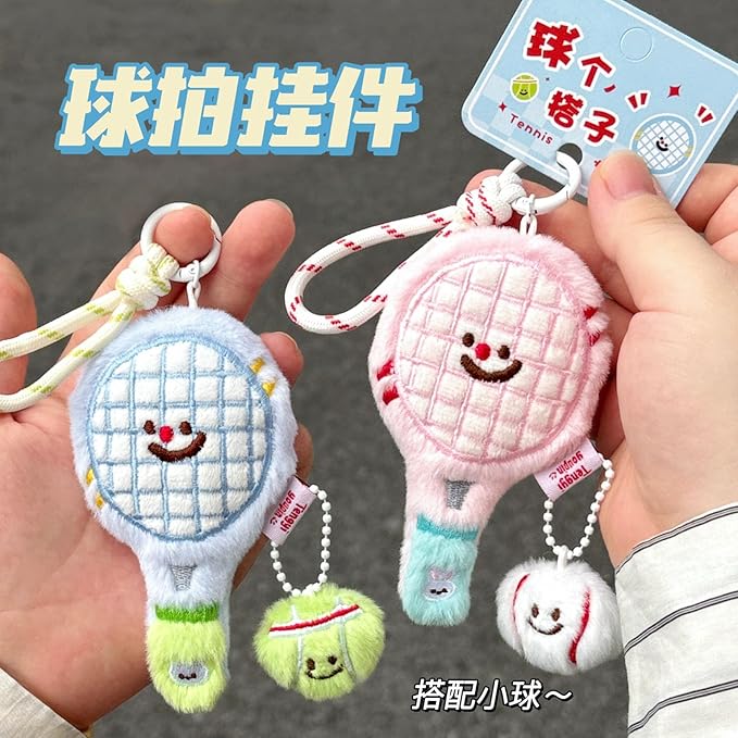 AIETUE Tennis Keychain For Women, Bunny Plush Ball Nylon Rope Doll Little Awakening Color Blocking Gift Accessories