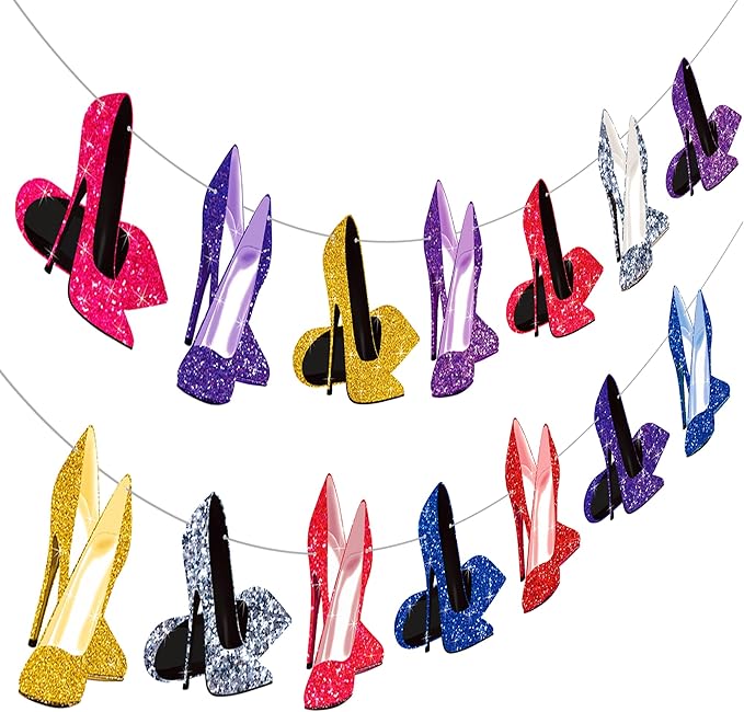 High Heel Banners 2Pcs High Heels Party Decorations Girls Engagement Party Supplies Stiletto Shoes Cutout Banners for Makeup Night Wedding Bridal Shower Decor