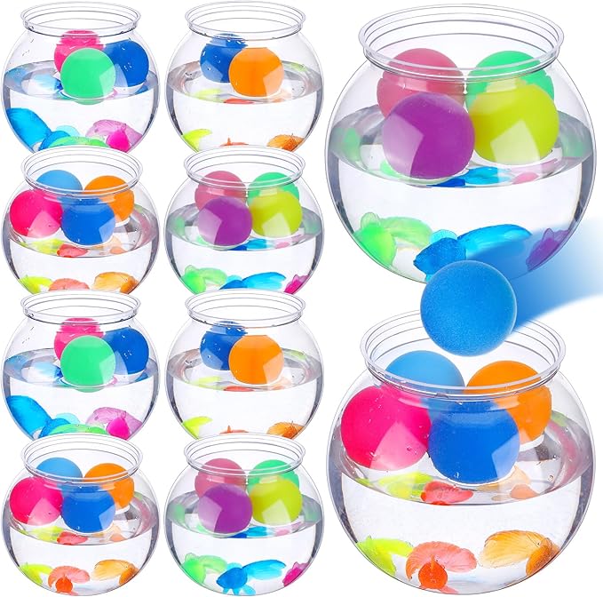 Jingmore 12 Set 30 oz Table Tennis Fish Bowl Carnival Game Favors with Bounce Round Bowls Multicolor Balls Gold Plastic Fish for Adults Carnival Game Party Activity Prizes
