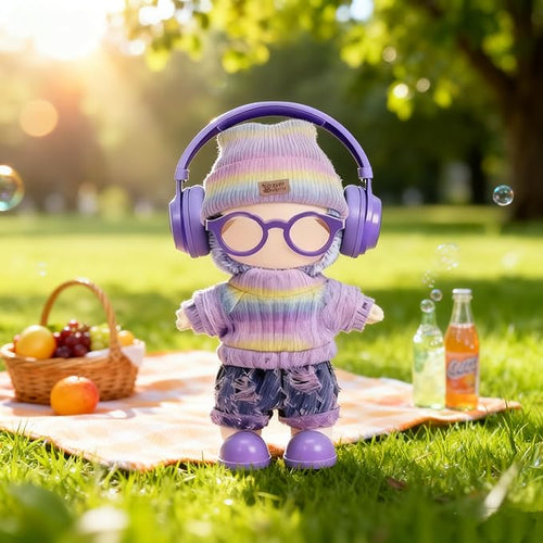17cm Handcrafted Doll Clothes (NO Doll) – 6-Piece Set, Hat + Sweaters + Skirt + Headphones + Glasses + Shoes, Cute and Premium Dolls Outfit Accessories (Rainbow Style)