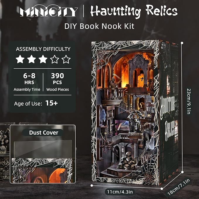 Book Nook Kit, DIY Miniature Dollhouse Kit 3D Puzzles for Adults Tiny House Mini Home Craft Bookshelf Nook Puzzle Book Decor Gifts for Teenagers Book Lovers (Haunting Relics)