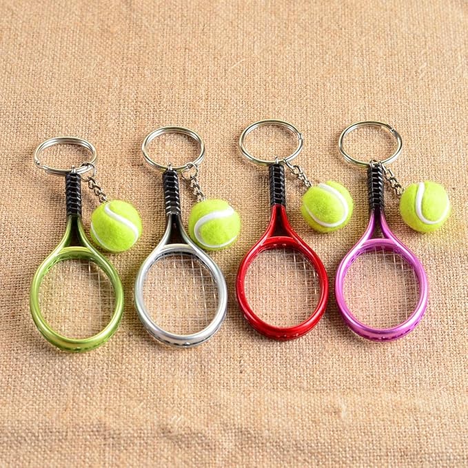 JINZHOUFZ Color Mini Tennis Racket with Ball Keychain Key Ring