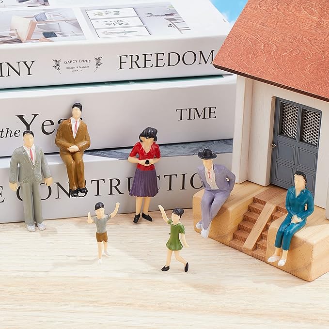 Namalu 42 Pcs 1: 25 Scale Miniature People Figurines Mini Architectural Plastic Small Dollhouse Figures Tiny Painted Model Train People for Projects Diorama Village (Mixed Color)
