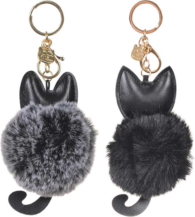 Dreams and Whispers Faux Fur Ball Pom Pom Key Chain Ring for Women Bag Pendant