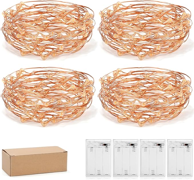 Ariceleo Led Fairy Lights Battery Operated, 4 Packs Mini Battery Powered Copper Wire Starry Fairy Lights for Bedroom, Christmas, Parties, Wedding, Centerpiece, Decoration (5m/16ft Blue)