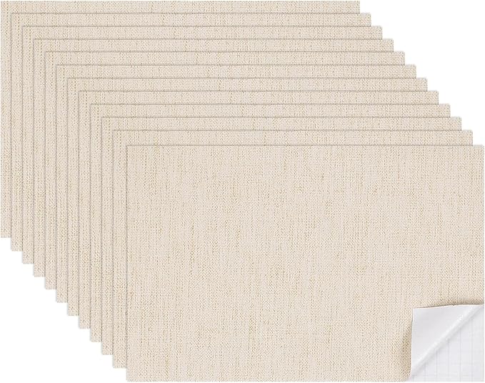 uxcell 12 Sheets Miniature Dollhouse Wallpaper, Linen Texture Self-Adhesive PVC Flooring Wall, Mini Wall Decor for Dollhouse Sand Table Model Accessories 11.81 x 7.87 Inch (Beige)