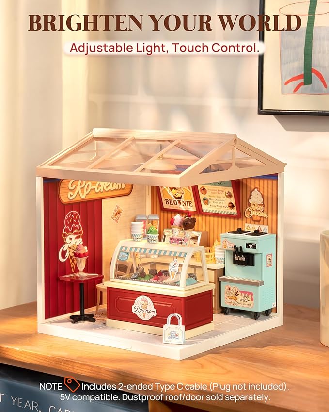 Rolife Super Creator DIY Miniature Plastic House Building Set Playset with LED, Suitable for Mini Figures Construction Toys Diorama Kit Gifts for Adults (Flavorful Ice Cream)