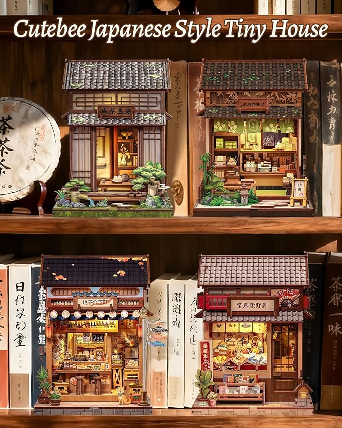 CUTEBEE Book Nook Kit - DIY Miniature House Japanese Tea House, Dollhouse Kit for Adults and Teens, Tiny House Bookshelf Decor 3D Wooden Puzzle, Gifts for Family, Friends(Kirishima Cha-an)