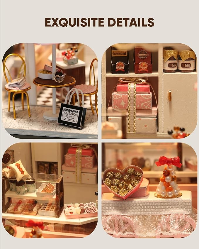 Miniature House Kit, Miniature Dollhouse for Beginners, DIY Dollhouse Kit for Adults to Build, Model Building Craft Diorama Kit, Ideal Gifts for Birthday, Christmas(Chocolate Shop)