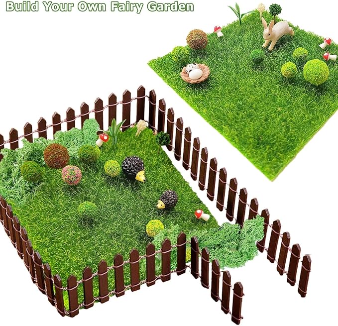 QuarenDen Miniature Garden Accessories, 36Pcs, 6in x 6in Fairy Artificial Grass, Fake Moss, Mini Fairy Garden Grass, Fairy Garden kit for Dollhouse Decoration Plant House Decor