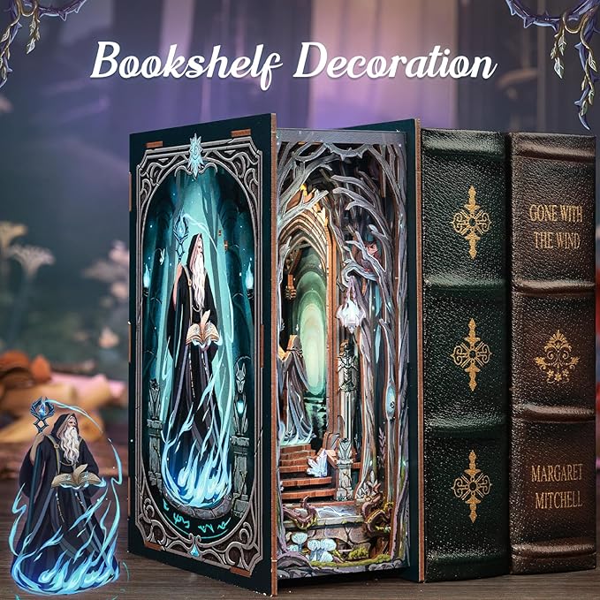 Cutefun Book Nook Kit, DIY Miniature House Booknook Kit for Adults and Teens, DIY Dollhouse Bookshelf Insert with LED Light, Gifts for Family and Friends (The Gate of Wonderland)
