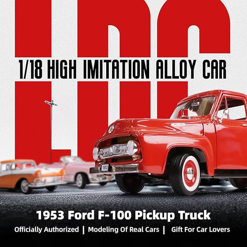 1953 Ford F-100 Pickup Truck 1/18 Scale Die-Cast Metal Model Alloy Collection Cars with Display Case, with Opening Doors, for Kids Men and Teens Dad 14+ Year