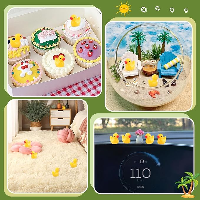 200PCS Mini Resin Animals Cute Yellow Tiny Ducks,Miniature Duck Figures to Hide,Little Animal Small Figurines Bulk for Topper Desk Garden Dollhouse Landscape Aquarium Ornaments DIY Crafts & Decor