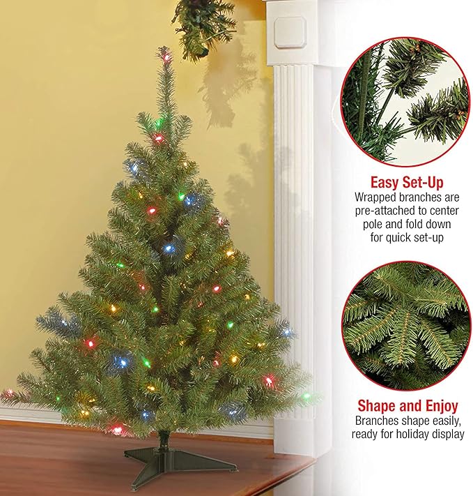 National Tree Company Pre-Lit Artificial Medium Christmas Tree, Green, Kincaid Spruce, Multicolor Lights, Includes Stand, 4 Feet