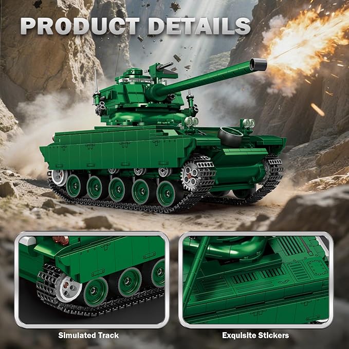 Reobrix AMX-13 Light Tank Building Set, 1:28 Scale Military French Tank Model Toy Set for Military Fans, 1037 PCS Collectible Building Block Kit, Ideal Gift for Adults Boys Age 14+