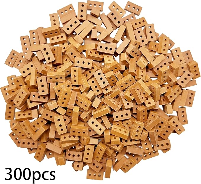 Woohome 300 PCS Mini Bricks Tiny Bricks for Landscaping Miniature Bricks Small Bricks for Crafts Realistic Fake Bricks Mini Blocks for Dollhouse Mini Garden Accessories (3 Holes Mini Red)
