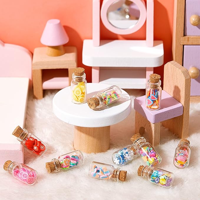 Sumind 50 Pieces Cute Miniature Dollhouse Food Jar Glass Bottle 1:12 Mini Fruit Simulation Scene Candy Snack Model Party Doll House Kitchen Decoration for Dollhouse