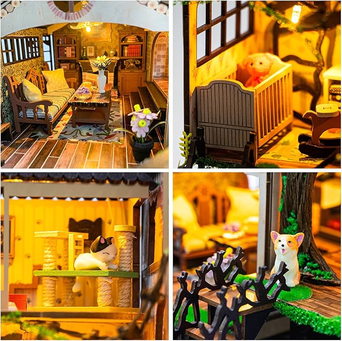 CUTEROOM Miniature House Kits for Adults, Mini Dollhouse Wooden Furniture Kit, DIY Craft Kits Creative Room Tiny House for Decoration-Fairytail Forest