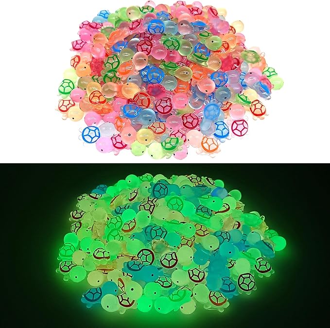 210 Pcs Luminous Mini Turtles Figurines Glow in The Dark Tiny Resin Turtles Sea Creatures Tortoise Ocean Animals for Miniature Garden Decoration