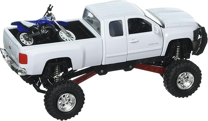 New Ray 1:32 Xtreme Off-Road - Chevrolet Silverado 2500HD (White) with Yamaha YZ 125