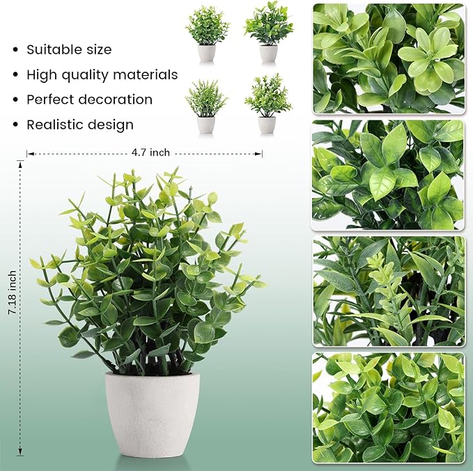 FAVOWREATH 2 Pack Fake Plants Ceramic Mini Artificial Greenery Potted Plants for Home Decor Office Decor Room Decor Farmhouse Decor Indoor Table Bathroom Decor