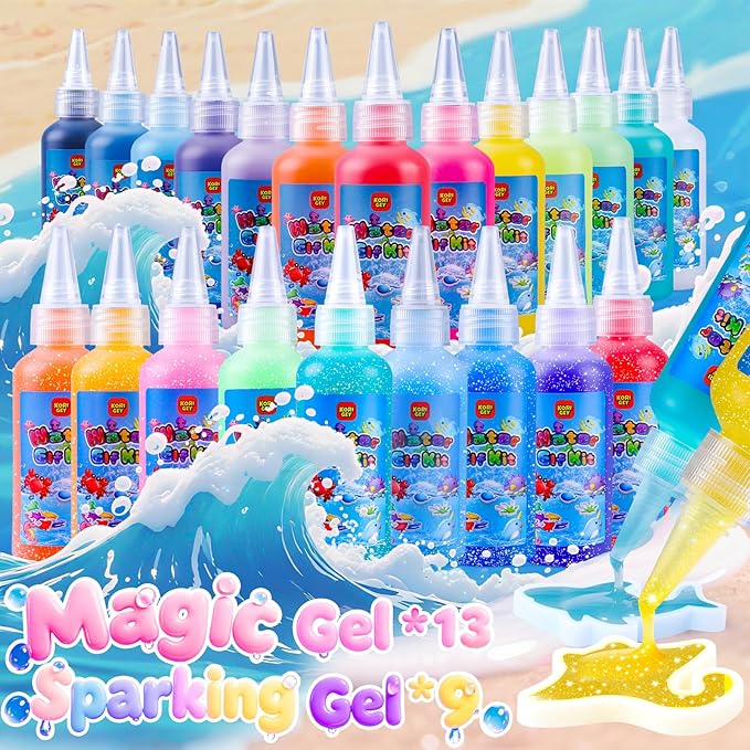 Aibxiu Magic Water Elf Toy Kit, Crafts for Kids Ages 4-8-12, Aqua Fairy Water Gel with 22 Gels, 22 Sea Creature Molds, DIY Craft Kit, Birthday & Party Favors for Kids Ages 3+