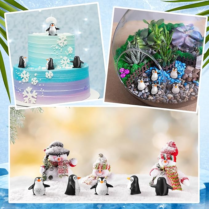 120 Pcs Miniature Penguin Figurines Resin Penguin Figures Bulk 0.87'' Cake Topper Mini Toys Animal for Fairy Garden Micro Landscape Winter Christmas Scene Decor Party Supplies
