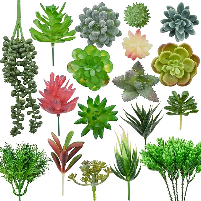 Bacucine 18pcs Artificial Succulent Plants Realistic Unpotted Fake Succulents Mini Faux Plants for Garden Office Party Indoor Outdoor Home Decor