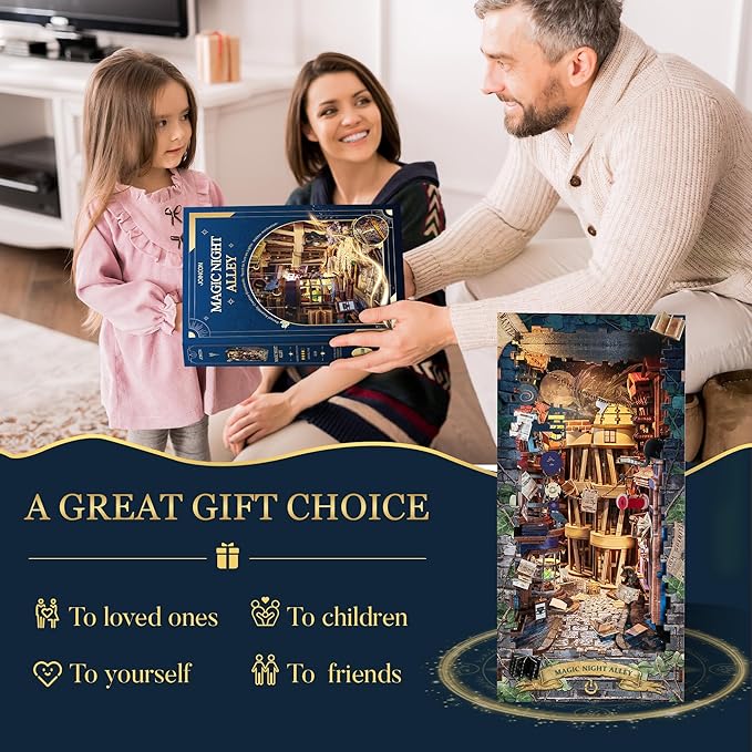 Book Nook with LED Light - 3D Puzzles for Adults, DIY Miniature House Kit, Exquisite Bookshelf Decor, Book Shelf Decor, Perfect, Dollhouse Magic Book Nooks-Magic Night Alley