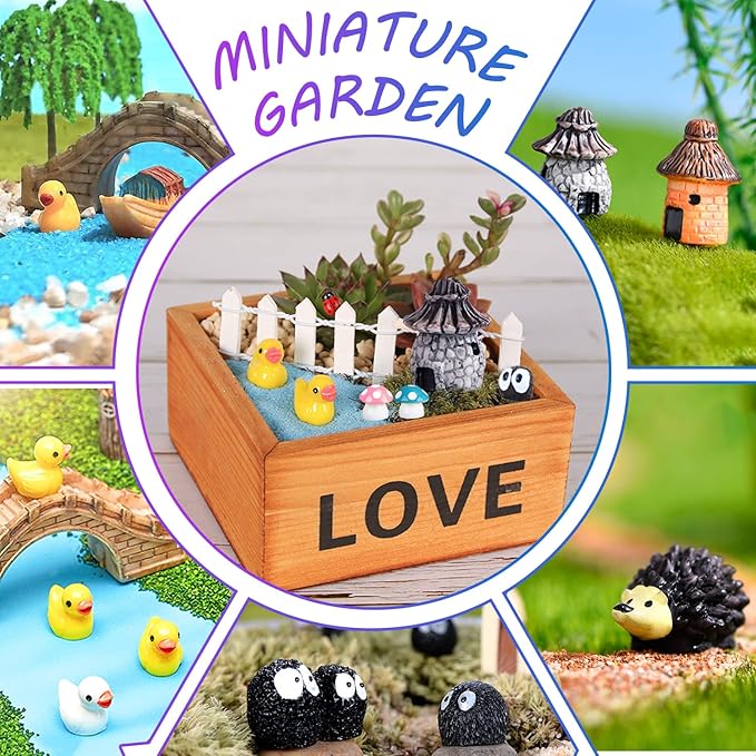 Homlone 105 Miniature Fairy Garden Accessories, Fairy Garden Kit, Fairy Garden Animals, Miniature Figurines, Micro Landscape Ornaments Kit, Garden DIY Kit for Dollhouse Decoration Plant House Decor