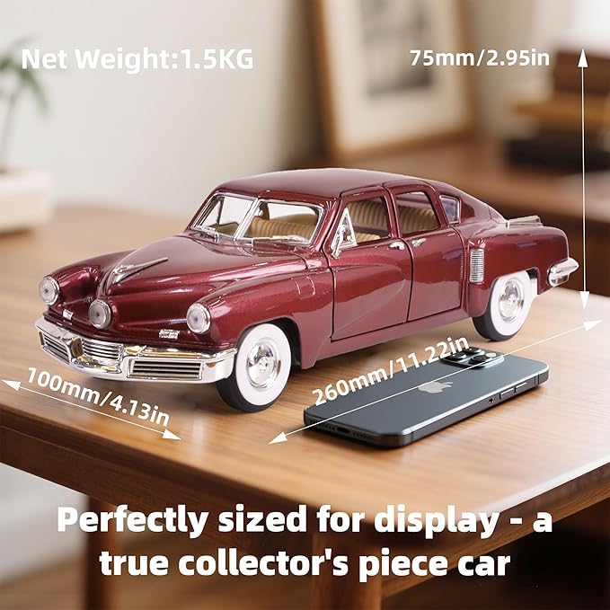 1948 Tucker Torpedo 1/18 Scale Die-Cast Metal Model Premium Classic Vintage Alloy Collection Cars with Display Case, for Kids Men and Teens Dad 14+ Year