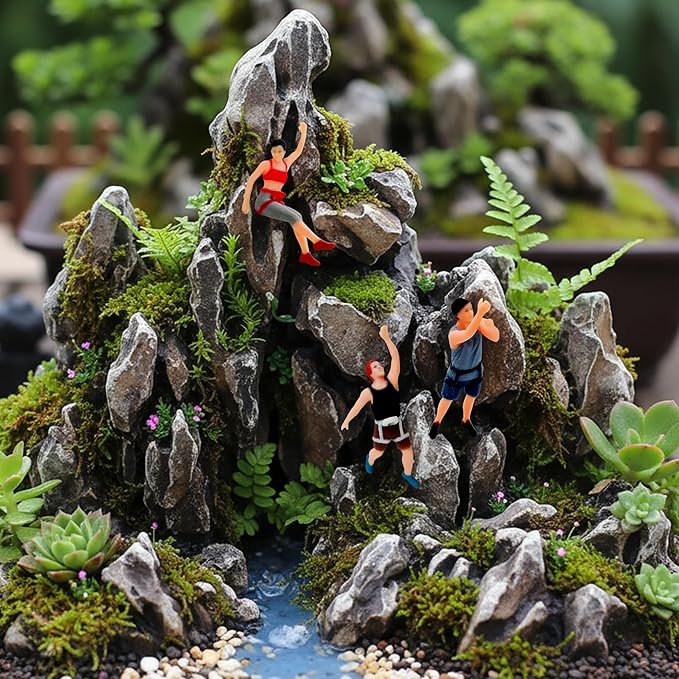 KH866 3Pcs 1:64 Miniature Scene Figurines – Rock Climbing Figures for Dioramas Photography Props Sports Theme Decoration Models for Adults